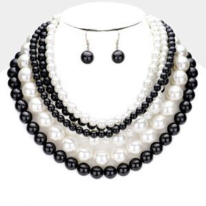 Pearl (faux) Black & Cream Collar Necklace Set